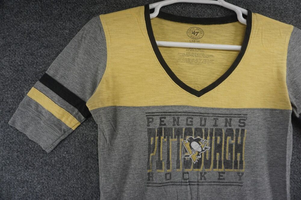 Pittsburgh Penguins T Shirt Womens Large Short Sleeve V Neck 47 Brand NHL Logo